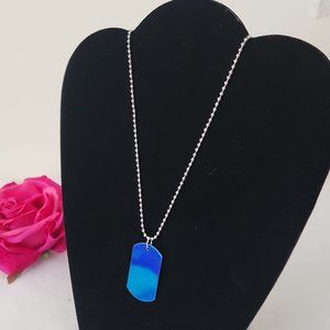 Nordstrom Blue Metallic Dog Tag Bead Ball Chain Necklace